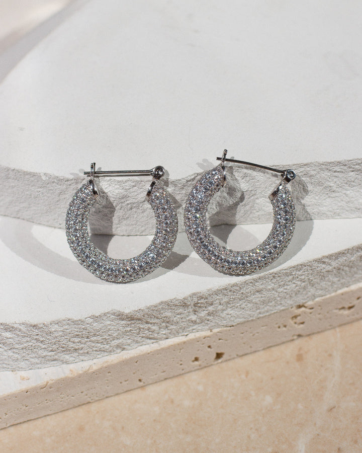 Pavé Baby Amalfi Hoops in Silver - Madison's Niche 