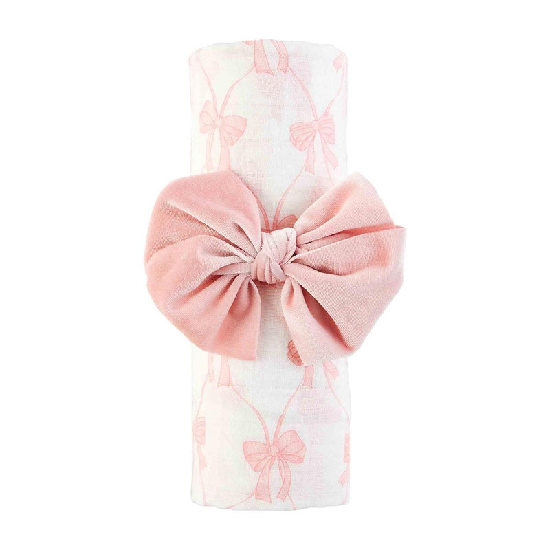 Pink Bow Swaddle & Headband Set - Madison's Niche 
