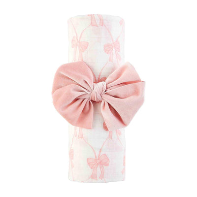 Pink Bow Swaddle & Headband Set - Madison's Niche 