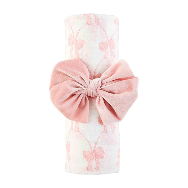 Pink Bow Swaddle & Headband Set - Madison's Niche 