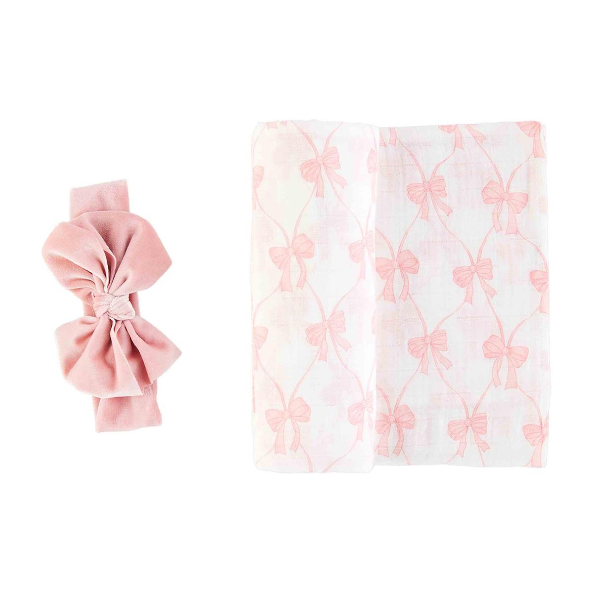 Pink Bow Swaddle & Headband Set - Madison's Niche 
