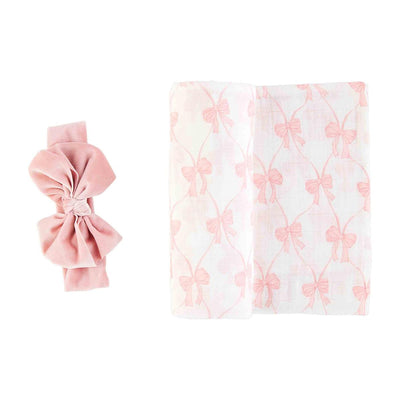 Pink Bow Swaddle & Headband Set - Madison's Niche 