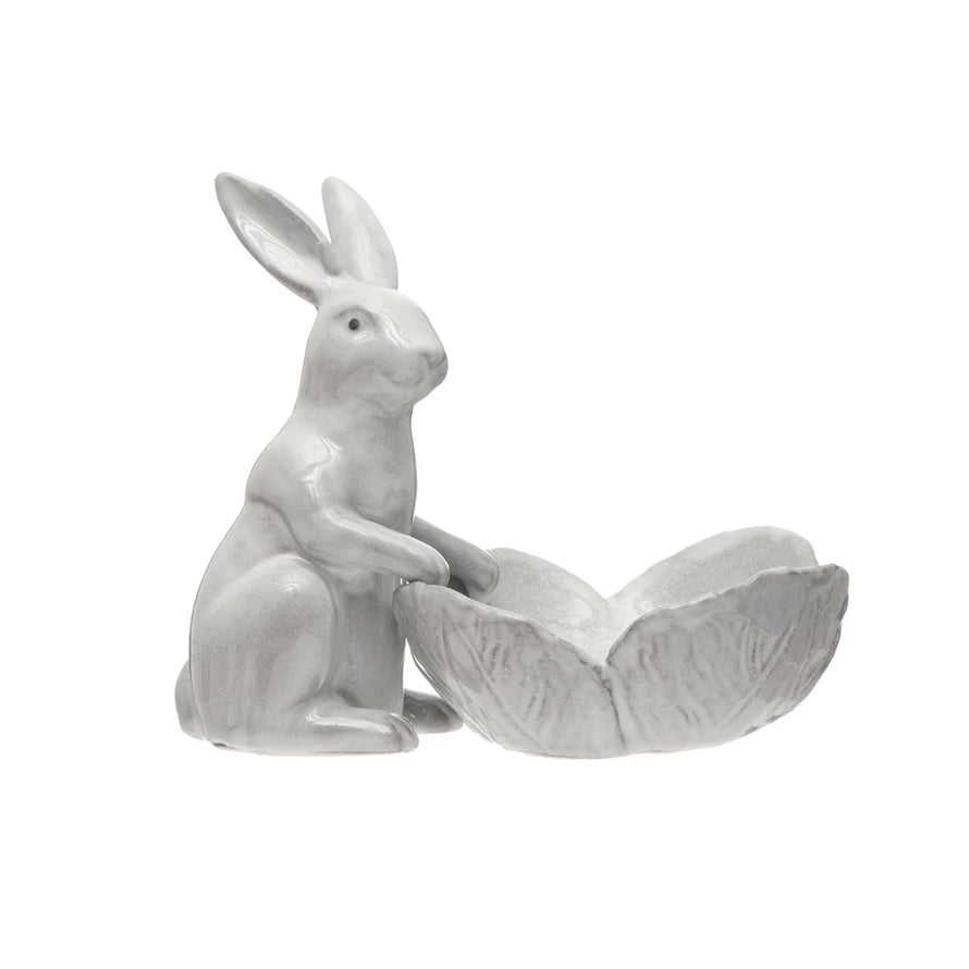Stoneware Rabbit with Flower Bowl - Madison's Niche 