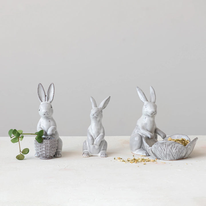 Stoneware Rabbit with Flower Bowl - Madison's Niche 