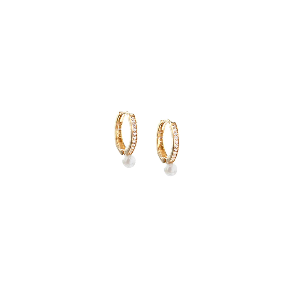 Single Pearl Drop Hoops in Gold - Madison&
