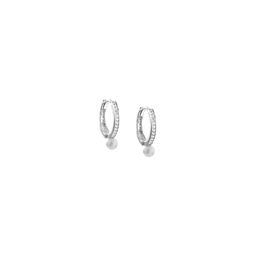 Single Pearl Drop Hoops in Silver - Madison&