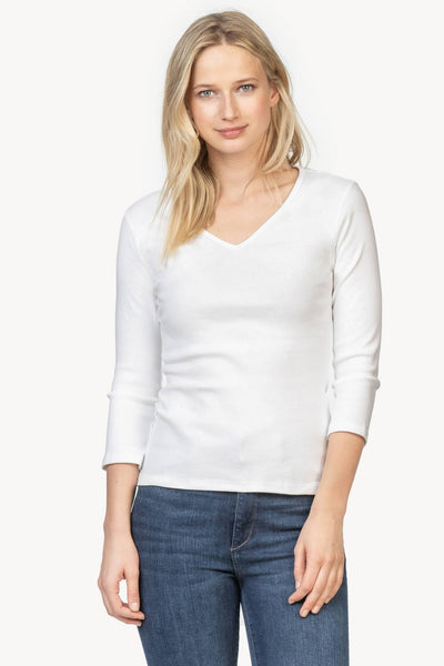 3/4 Sleeve V-Neck in White - Madison's Niche 