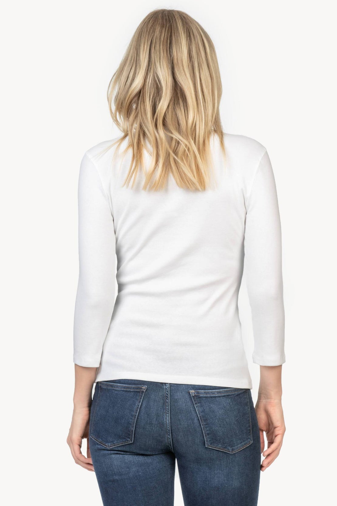 3/4 Sleeve V-Neck in White - Madison's Niche 
